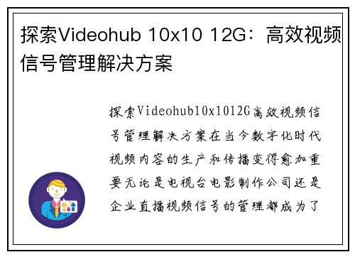 探索Videohub 10x10 12G：高效视频信号管理解决方案